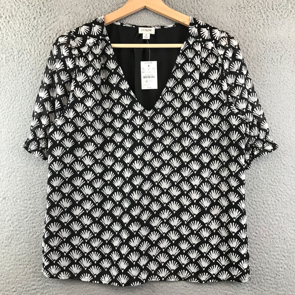 New J.Crew Womens Black & White Patterned Blouse Size S